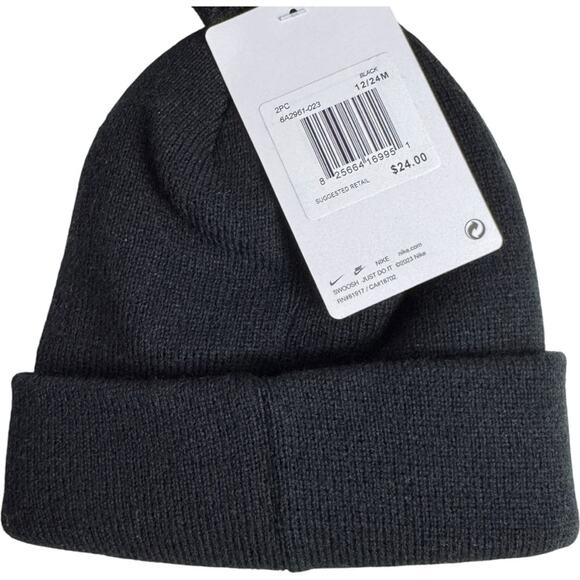 Nike Toddler Logo Boy Two Piece Cold Weather Winter Black & White Hat & Mittens - Picture 4 of 7